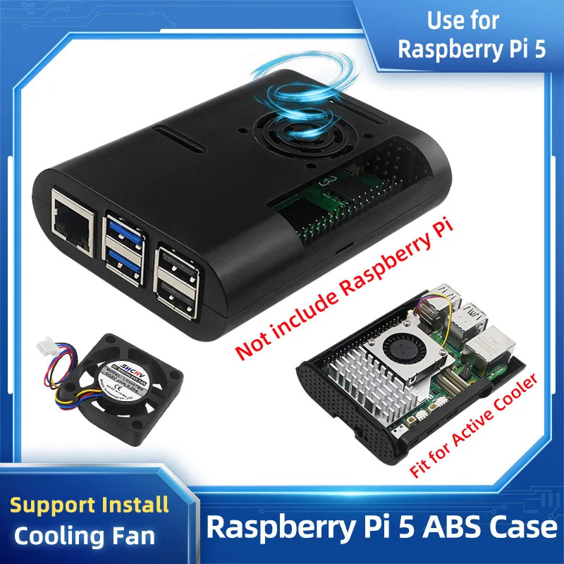 Custom Pi 5 ABS Case Plastic Shell Optional Aluminum Heatsink Speed Adjustable PWN Cooling Fan for     Pi 5 Pi5