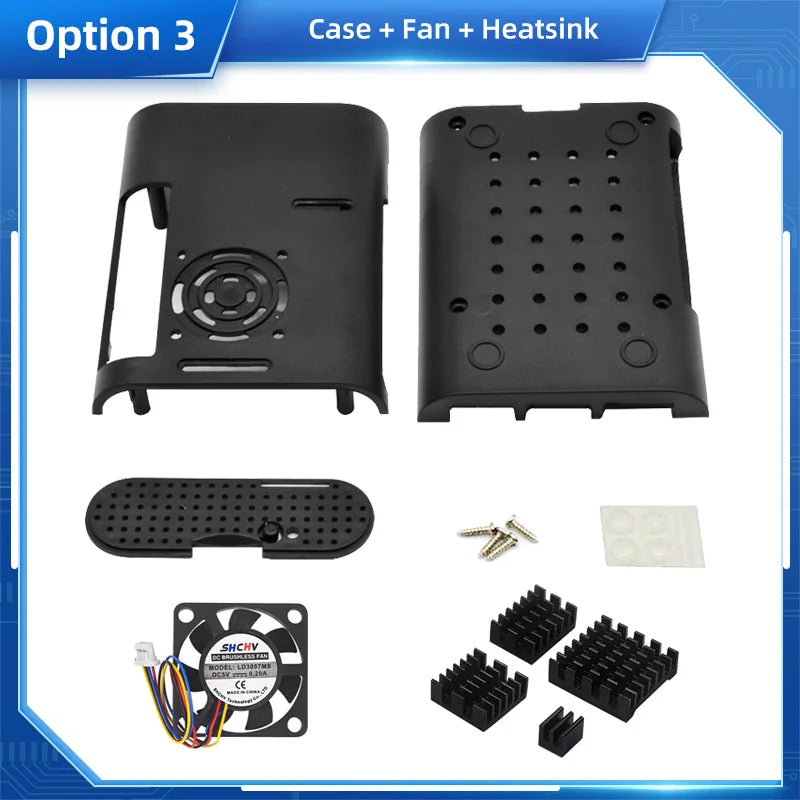 Custom Pi 5 ABS Case Plastic Shell Optional Aluminum Heatsink Speed Adjustable PWN Cooling Fan for     Pi 5 Pi5