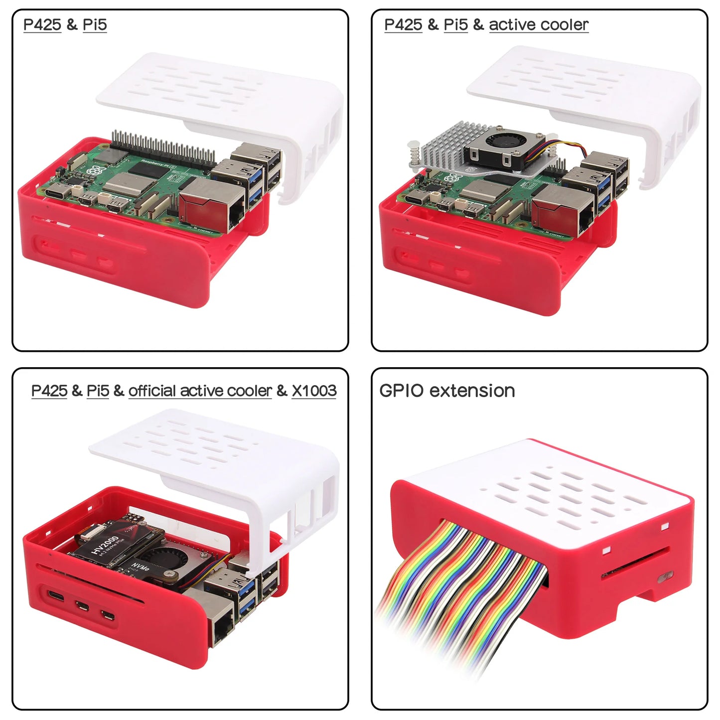 Custom Pi 5 ABS Case Support Active Cooler & X1003 PCIe to M.2 NVMe Shield