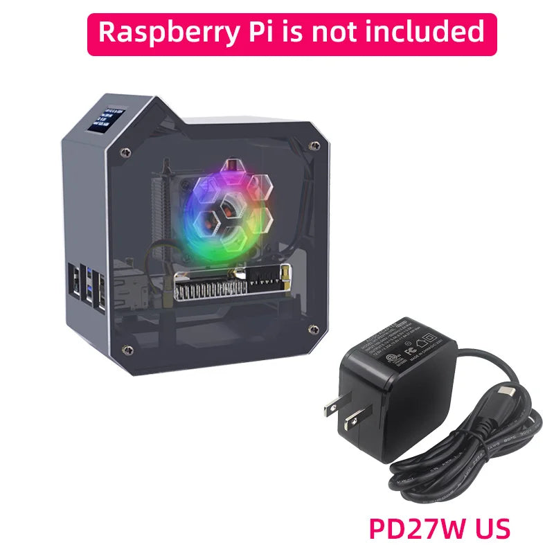 Custom Pi 5 ABS Mini Tower Case Copper Tube Ice Tower Fan PWM JST 4Pin Port RGB LED with 0.96" OLED Dispaly for RPI 5 Pi5