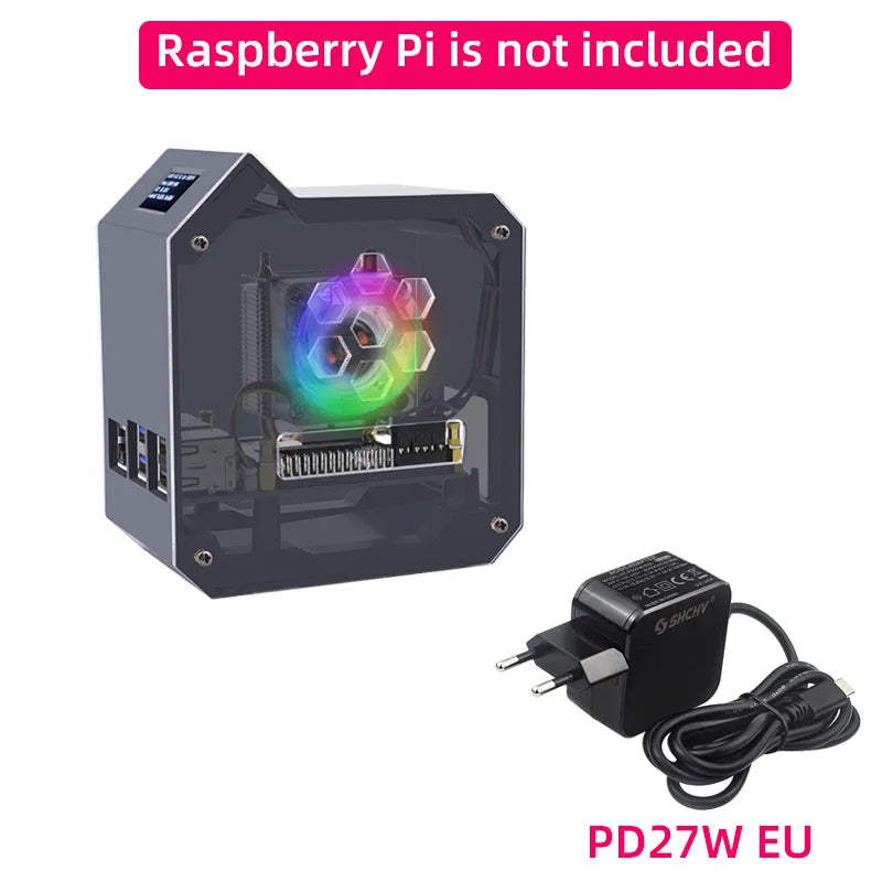 Custom Pi 5 ABS Mini Tower Case Copper Tube Ice Tower Fan PWM JST 4Pin Port RGB LED with 0.96" OLED Dispaly for RPI 5 Pi5