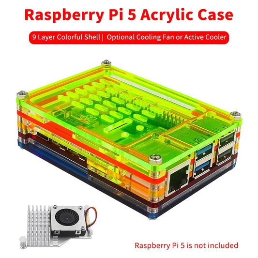 Custom Pi 5 Acrylic Case 9 Layer Colorful Shell Protection Box Optional Cooling Fan Active Cooler Heatsink for     Pi 5