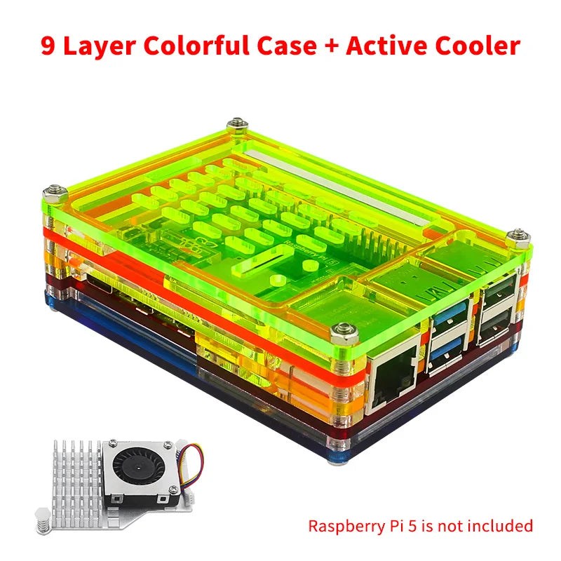 Custom Pi 5 Acrylic Case 9 Layer Colorful Shell Protection Box Optional Cooling Fan Active Cooler Heatsink for     Pi 5
