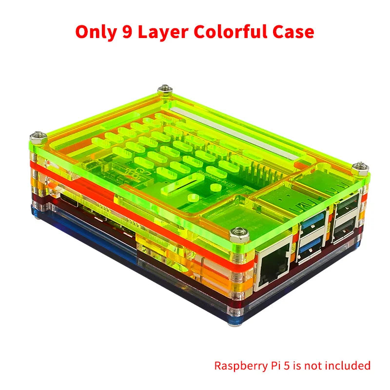 Custom Pi 5 Acrylic Case 9 Layer Colorful Shell Protection Box Optional Cooling Fan Active Cooler Heatsink for     Pi 5