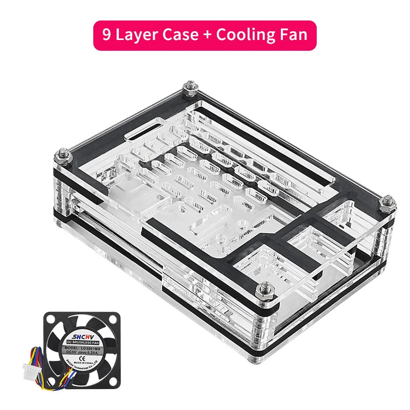 Custom Pi 5 Acrylic Case 9 Layer Protection Shell Optional Cooling Fan Active Cooler Aluminum Heatsink for     Pi 5