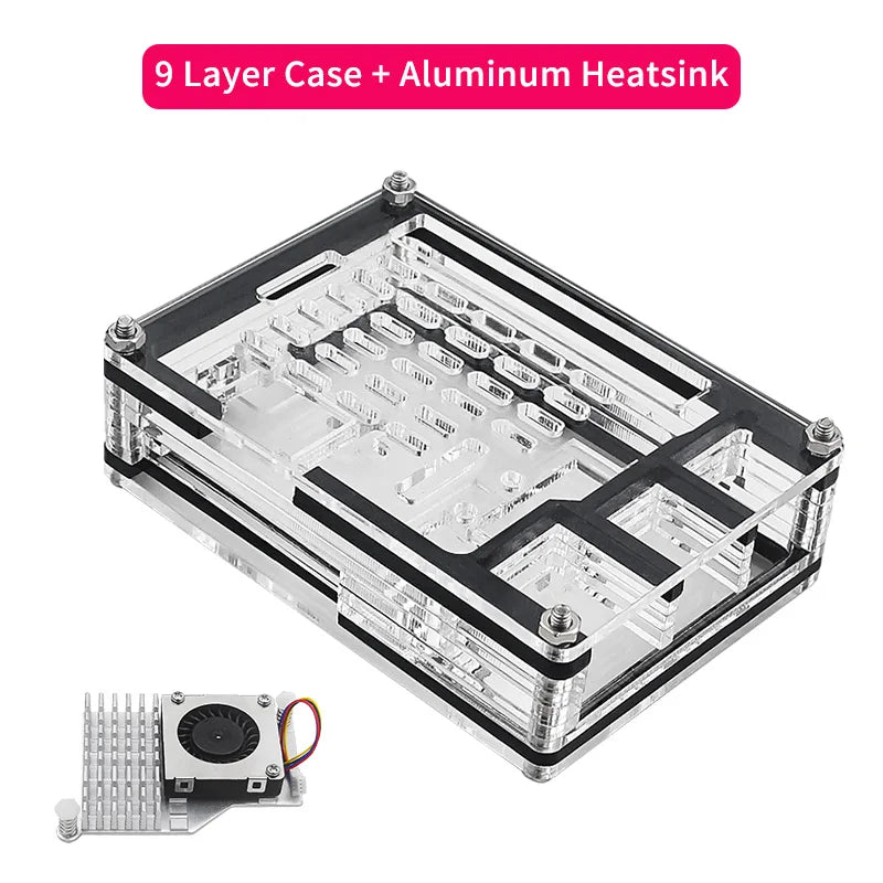 Custom Pi 5 Acrylic Case 9 Layer Protection Shell Optional Cooling Fan Active Cooler Aluminum Heatsink for     Pi 5