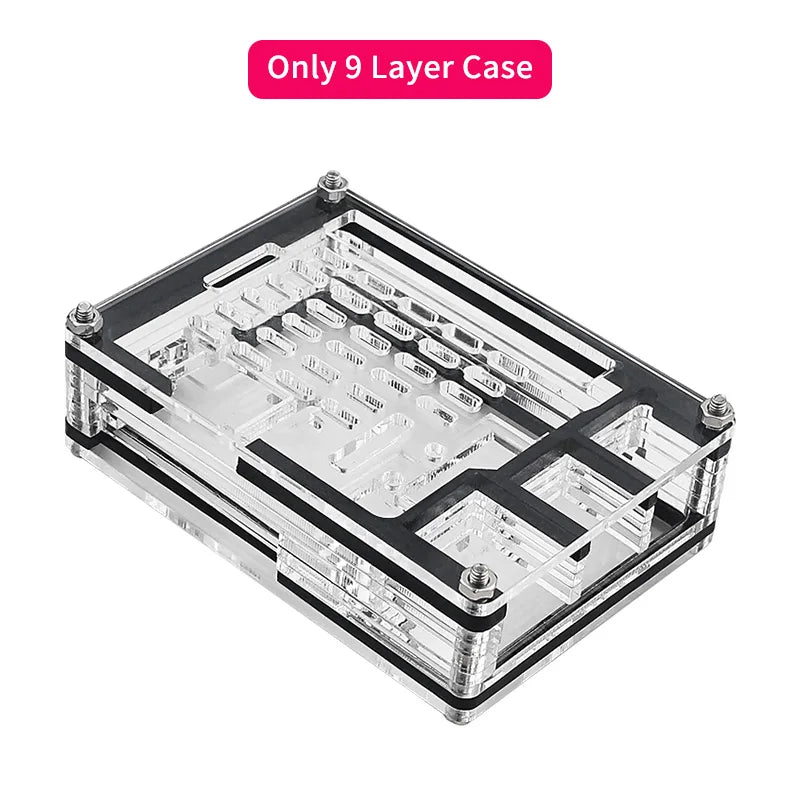 Custom Pi 5 Acrylic Case 9 Layer Protection Shell Optional Cooling Fan Active Cooler Aluminum Heatsink for     Pi 5