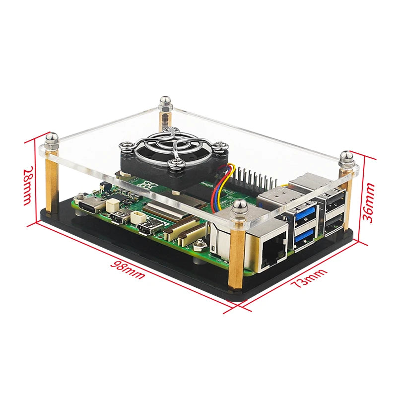 Custom Pi 5 Acrylic Case Transparent Shell with PWN Cooling Fan Stackable Plate Case for RPI 5 Pi5 Cluster DIY Electronic