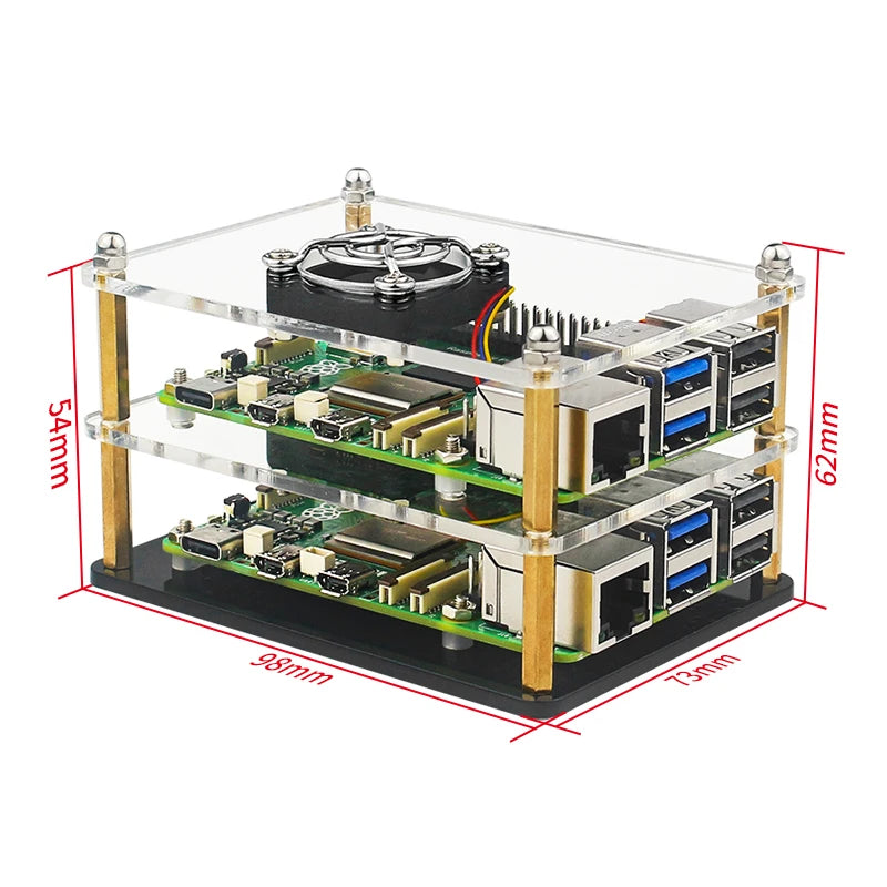 Custom Pi 5 Acrylic Case Transparent Shell with PWN Cooling Fan Stackable Plate Case for RPI 5 Pi5 Cluster DIY Electronic