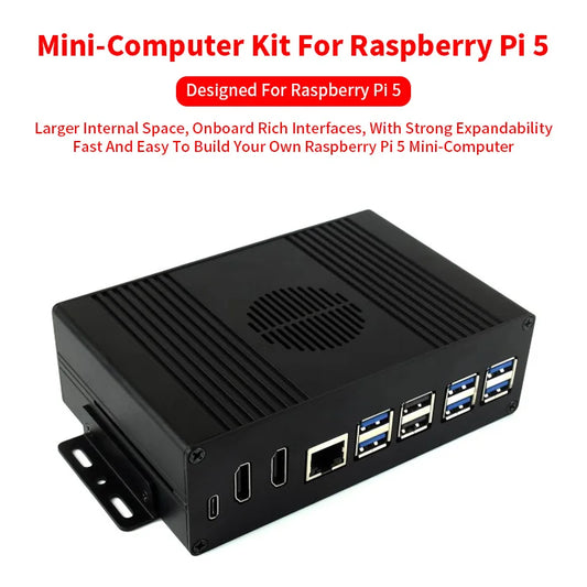 Custom Pi 5 All-In-One Mini-Computer Kit PCIe to 4-Ch USB3.2 Gen1 Ports Module BOX Aluminum Alloy Case for RPi 5