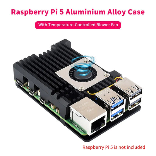 Custom Pi 5 Aluminium Alloy Case Metal Shell Aluminium Heatsink with Temperature Controlled Blower Fan for     Pi 5