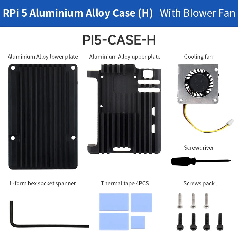 Custom Pi 5 Aluminium Alloy Case Metal Shell Aluminium Heatsink with Temperature Controlled Blower Fan for     Pi 5