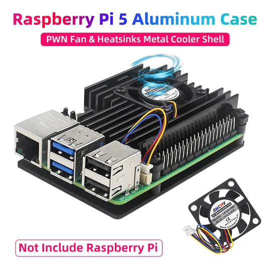 Custom Pi 5 Aluminum Case with PWN Fan Silicone Heatsink Active Passive Cooling Radiator Cooler Metal Shell For Pi 5