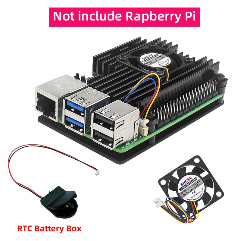 Custom Pi 5 Aluminum Case with PWN Fan Silicone Heatsink Active Passive Cooling Radiator Cooler Metal Shell For Pi 5
