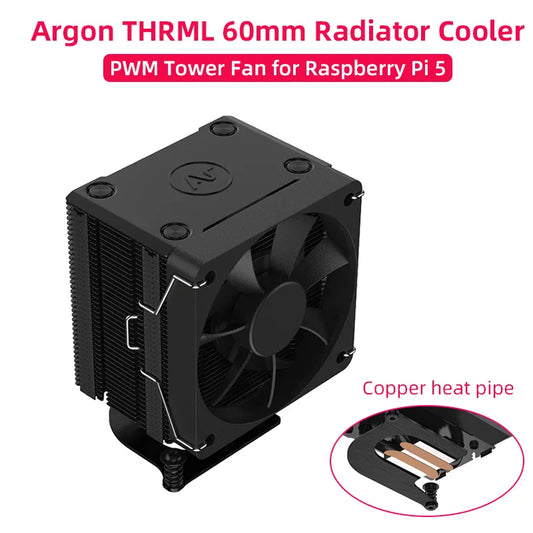 Custom Pi 5    THRML 60mm Radiator Cooler with Copper Heat Pipe Passive Active Cooling Ice Tower PWM Fan for RPI 5 Pi5