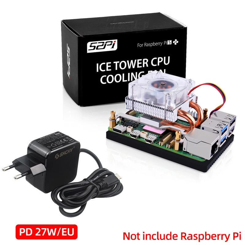 Custom Pi 5 Ice Tower Cooling Fan RGB LED Light Copper Tube Aluminum Fin Low-Profile Type For RPI 5 Pi5