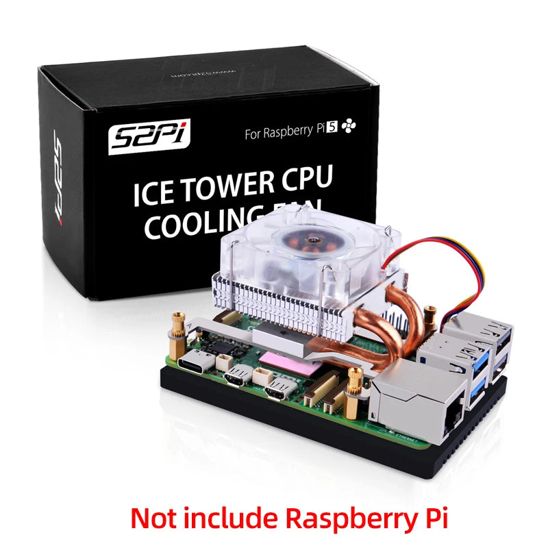 Custom Pi 5 Ice Tower Cooling Fan RGB LED Light Copper Tube Aluminum Fin Low-Profile Type For RPI 5 Pi5