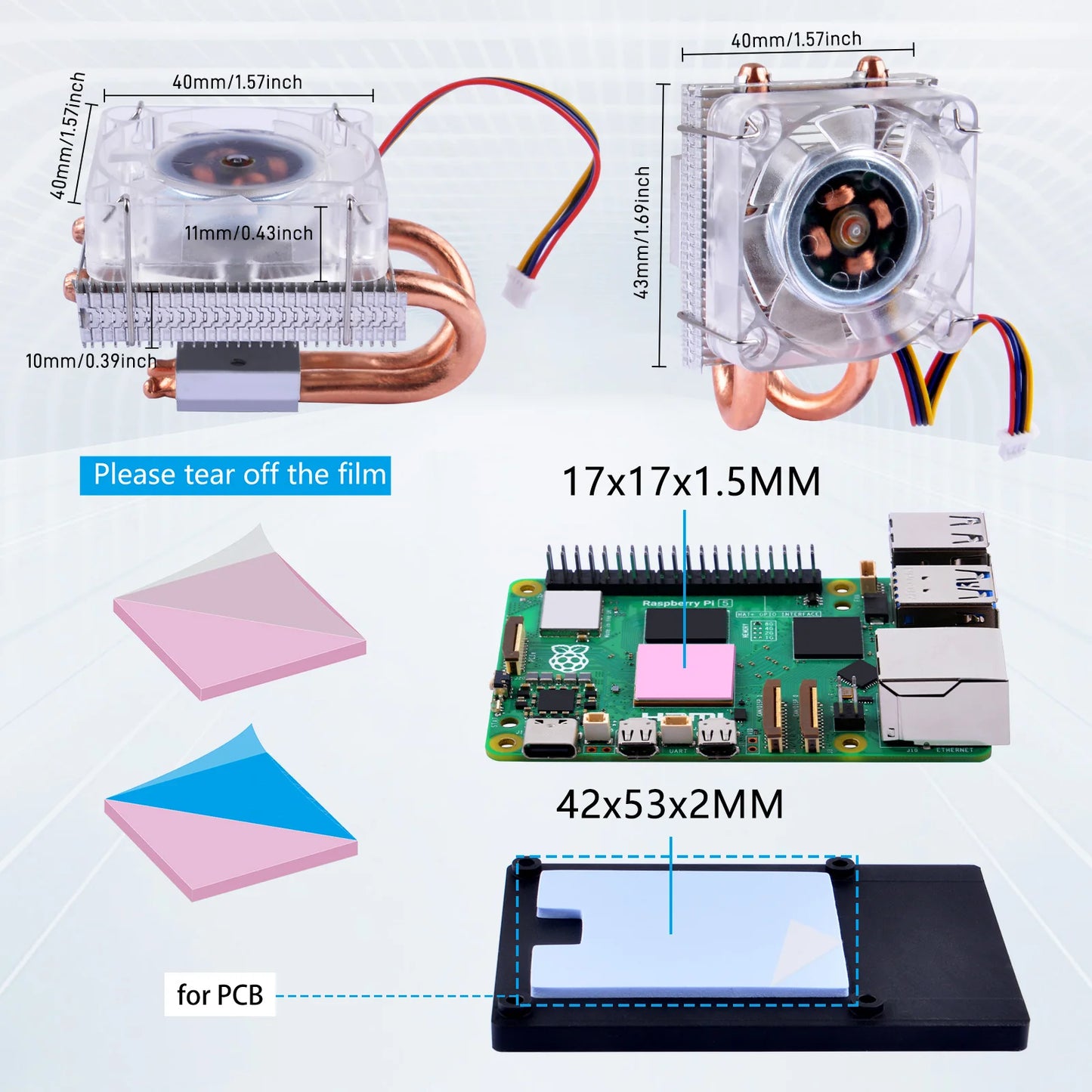 Custom Pi 5 Ice Tower Cooling Fan RGB LED Light Copper Tube Aluminum Fin Low-Profile Type For RPI 5 Pi5
