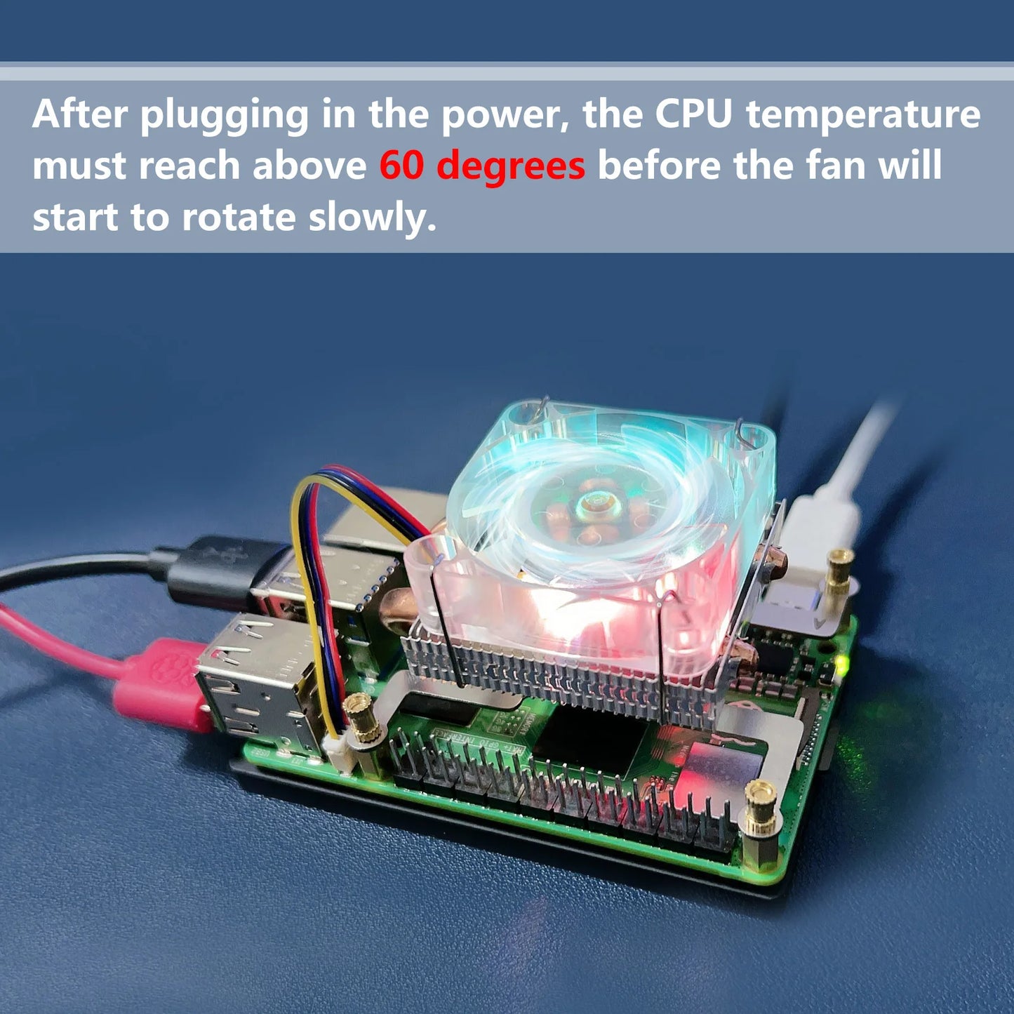 Custom Pi 5 Ice Tower Cooling Fan RGB LED Light Copper Tube Aluminum Fin Low-Profile Type For RPI 5 Pi5