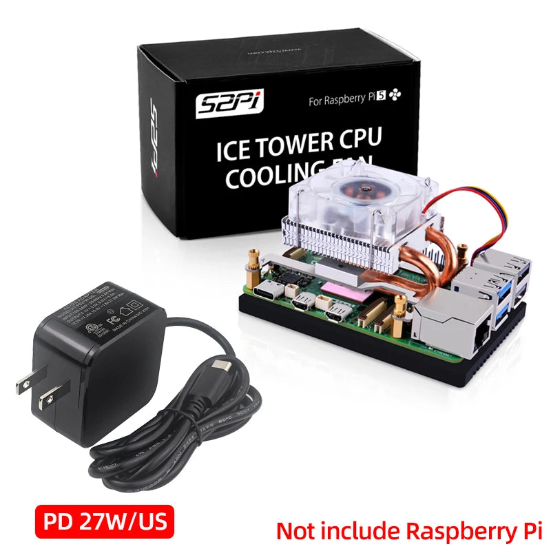 Custom Pi 5 Ice Tower Cooling Fan RGB LED Light Copper Tube Aluminum Fin Low-Profile Type For RPI 5 Pi5