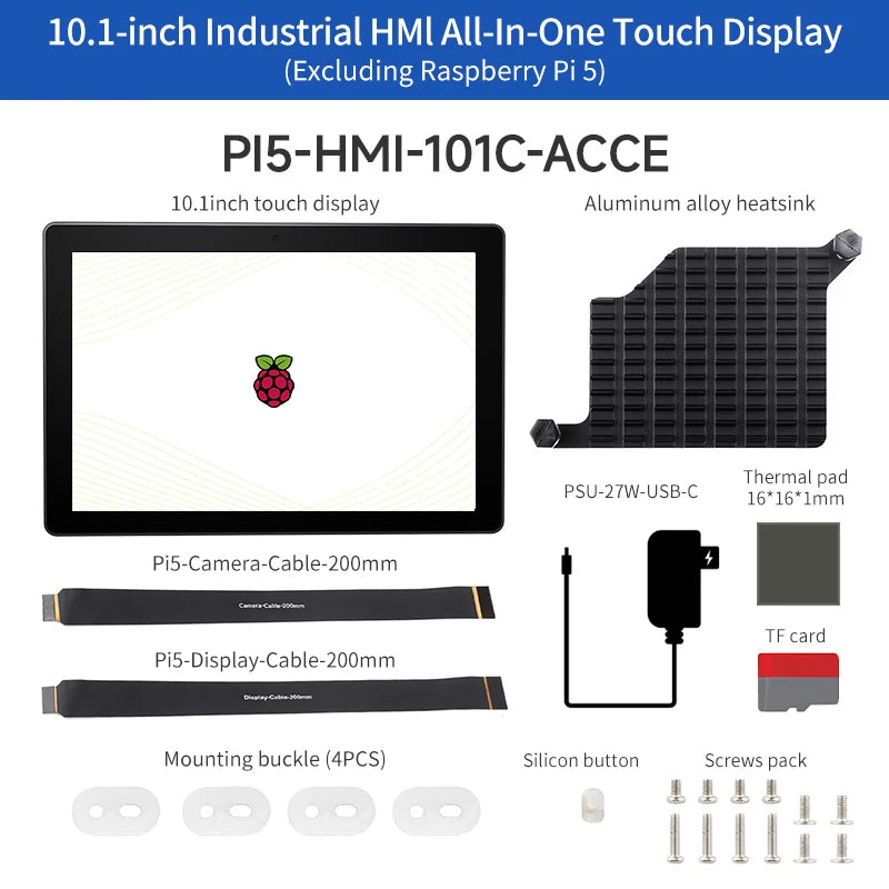 Custom Pi 5 Industrial Touch Display 10.1 Inch 1280x800 IPS 10-Point Touch Aluminum Case Supports Dual 4K HDMI-compatible