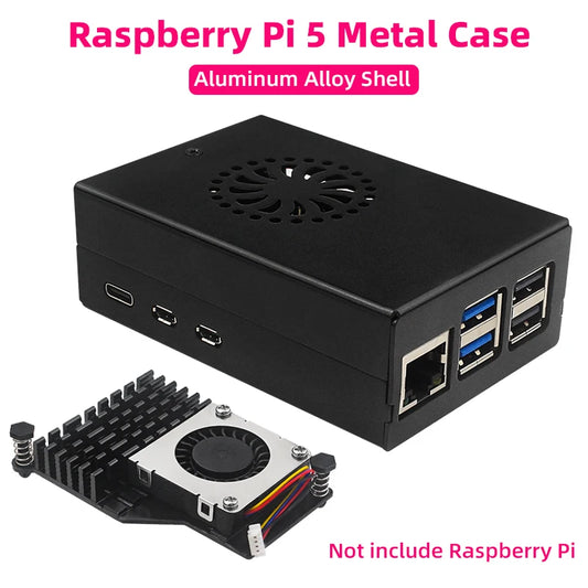 Custom Pi 5 Metal Case Aluminum Alloy Shell compatible for Active Cooler for RPI 5 Pi5