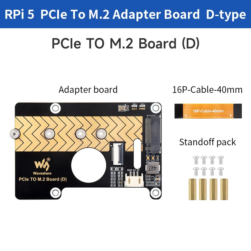 Custom Pi 5 PCIe To M.2 Adapter Board (D) NVMe M.2 SSD 2280 / 2260 / 2242 / 2230 Size Gen2 Gen3 Support for RPi 5