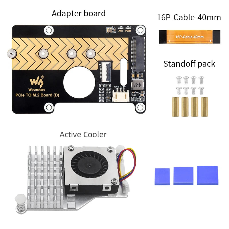 Custom Pi 5 PCIe To M.2 Adapter Board (D) NVMe M.2 SSD 2280 / 2260 / 2242 / 2230 Size Gen2 Gen3 Support for RPi 5