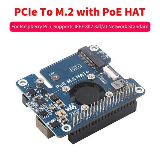 Custom Pi 5 PCIe to M.2 Adapter with PoE Support NVMe Protocol M.2 Solid State Drive 802.3af/At Network Standard Pi 5 PoE HAT