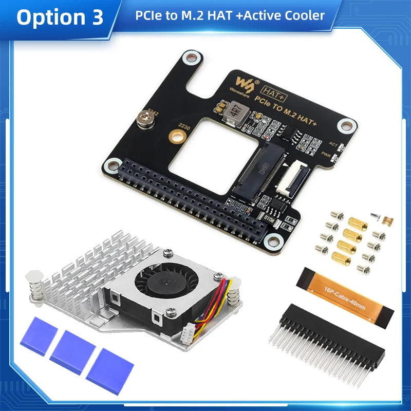 Custom Pi 5 PCIe to M.2 HAT NVME High Speed Expansion Board with 16P Cable GPIO Header Support Active Cooler for RPI 5 Pi5