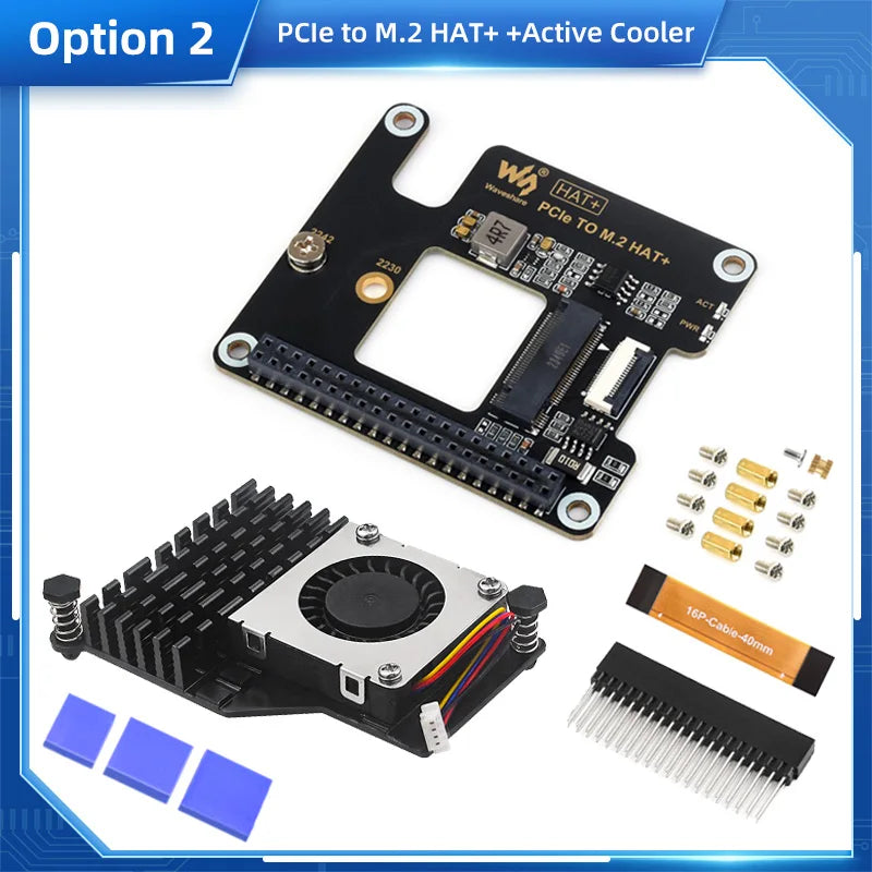 Custom Pi 5 PCIe to M.2 HAT NVME High Speed Expansion Board with 16P Cable GPIO Header Support Active Cooler for RPI 5 Pi5