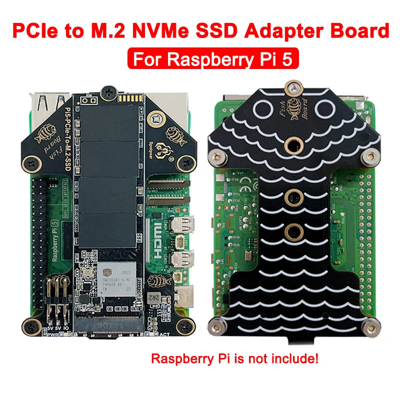 Custom Pi 5 PCIe to M.2 NVMe SSD Adapter Board HAT One-body PCIe-Fish-Board-A for RPi 5