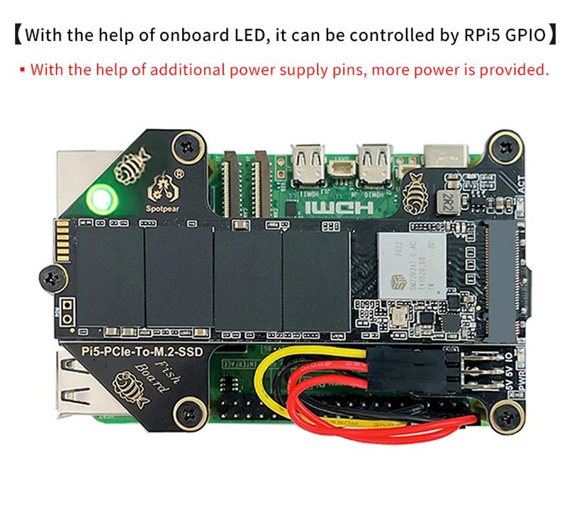Custom Pi 5 PCIe to M.2 NVMe SSD Adapter Board HAT One-body PCIe-Fish-Board-A for RPi 5