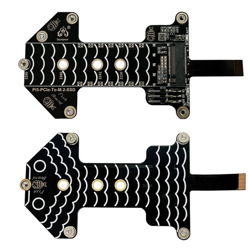 Custom Pi 5 PCIe to M.2 NVMe SSD Adapter Board HAT One-body PCIe-Fish-Board-A for RPi 5