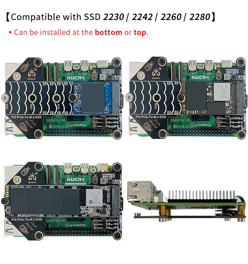 Custom Pi 5 PCIe to M.2 NVMe SSD Adapter Board HAT One-body PCIe-Fish-Board-A for RPi 5