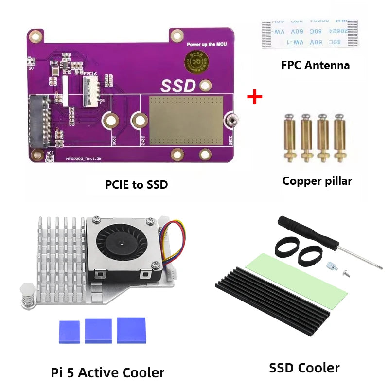 Custom Pi 5 PCIe to M.2 NVMe SSD Supports Gen2/3 Fit Size 2230 2242 2280 PCIE SSD Expansion Board For Pi5 RPi 5
