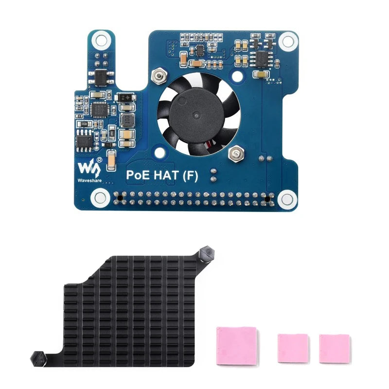 Custom Pi 5 PoE HAT (F) 802.3af/at High Power Power Over Ethernet Onboard Cooling Fan with Metal Heatsink for RPi 5 Pi5