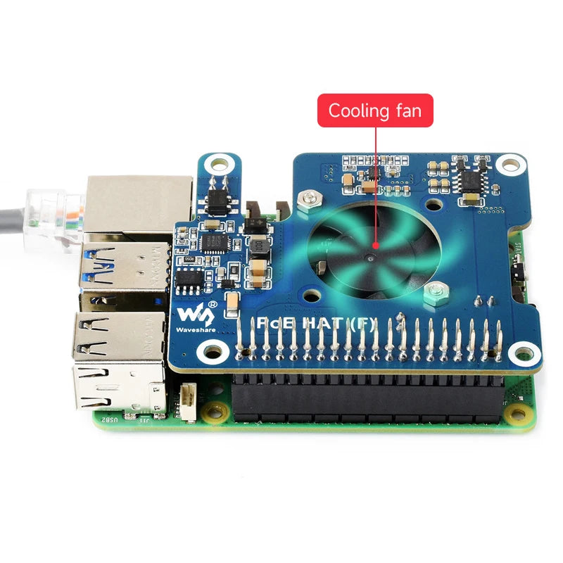 Custom Pi 5 PoE HAT (F) 802.3af/at High Power Power Over Ethernet Onboard Cooling Fan with Metal Heatsink for RPi 5 Pi5
