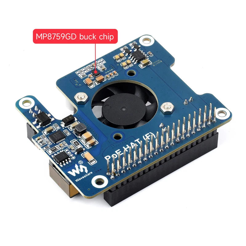 Custom Pi 5 PoE HAT (F) 802.3af/at High Power Power Over Ethernet Onboard Cooling Fan with Metal Heatsink for RPi 5 Pi5