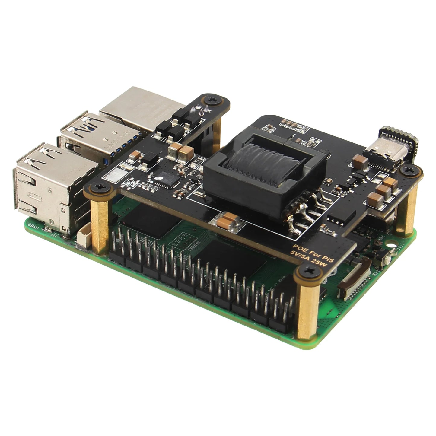 Custom Pi 5 PoE Hat with PD Trigger Activation Type C Power support 802.3af/at