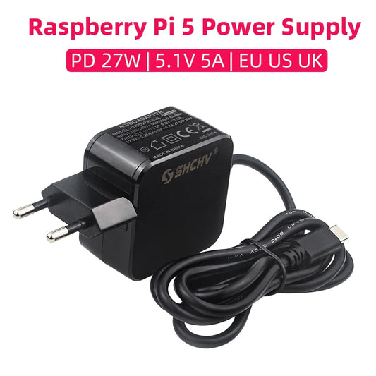 Custom Pi 5 Power Supply PD 27W 5.1V 5A USB Type-C Power Adapter EU US UK Plug for RPI 5 Pi5