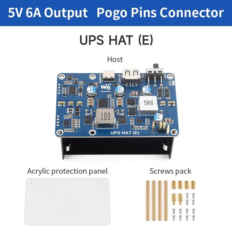 Custom Pi 5 UPS HAT (E) 5V 6A Uninterruptible Power Supply Supports 4x21700 Li Batteries (Not Included) Pogo Pins Connector