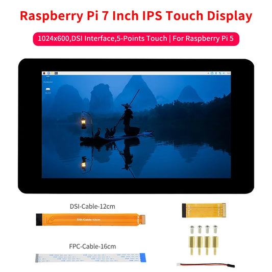 Custom Pi 7 Inch IPS Display 1024x600 Capacitive Touch Screen 5 Points Adjustable Brightness LCD for     Pi 5 4