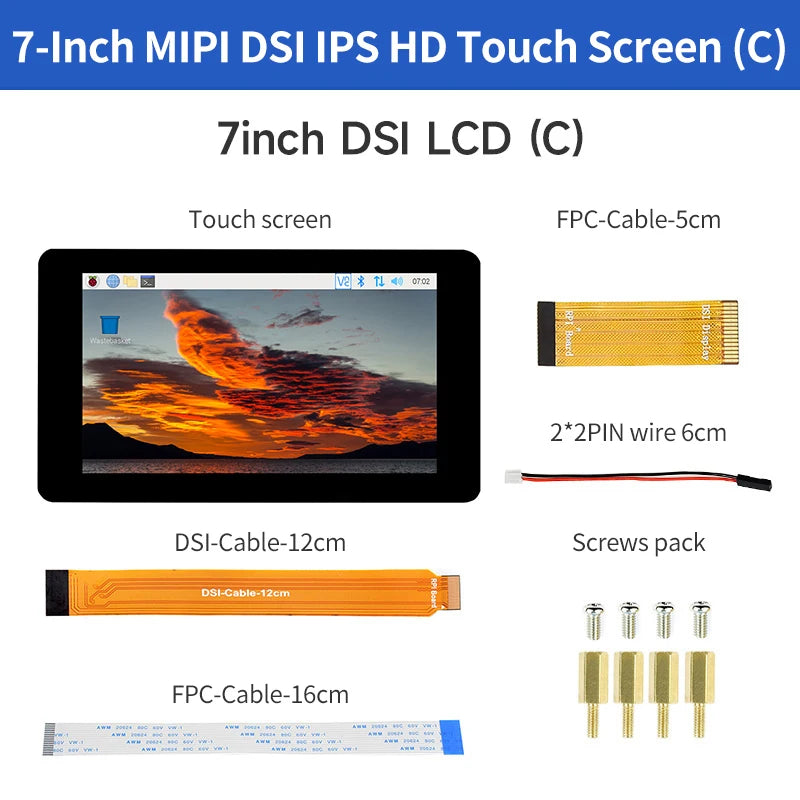 Custom Pi 7 Inch IPS Display 1024x600 Capacitive Touch Screen 5 Points Adjustable Brightness LCD for     Pi 5 4