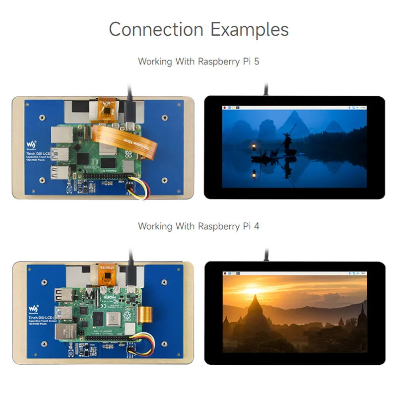 Custom Pi 7 Inch IPS Display 1024x600 Capacitive Touch Screen 5 Points Adjustable Brightness LCD for     Pi 5 4