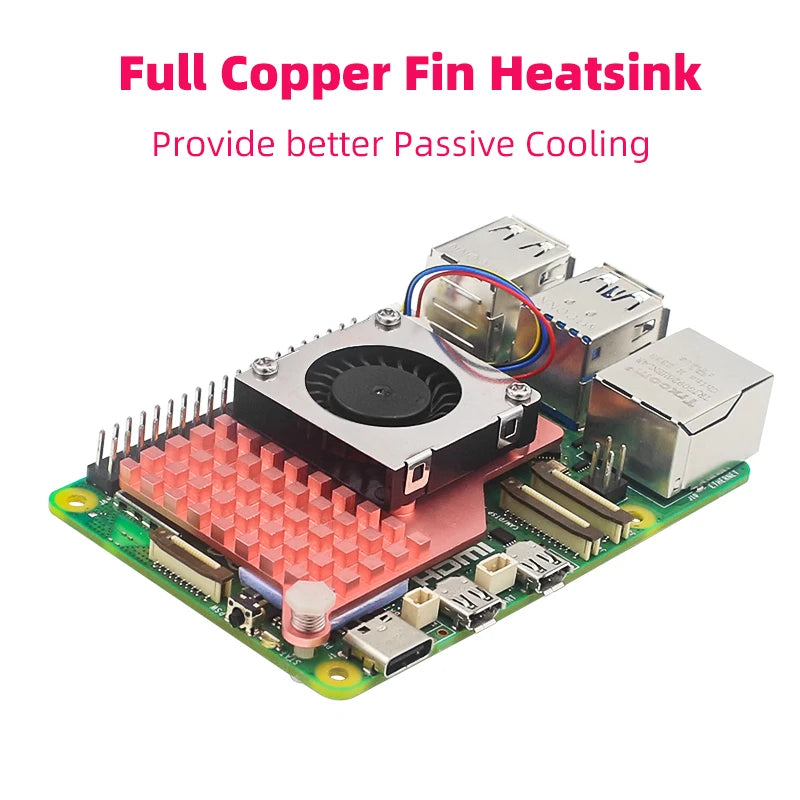 Custom Pi Active Cooler Full Copper Heatsink Cooling Fin Adjustable PWN Fan Radiator for     Pi 5