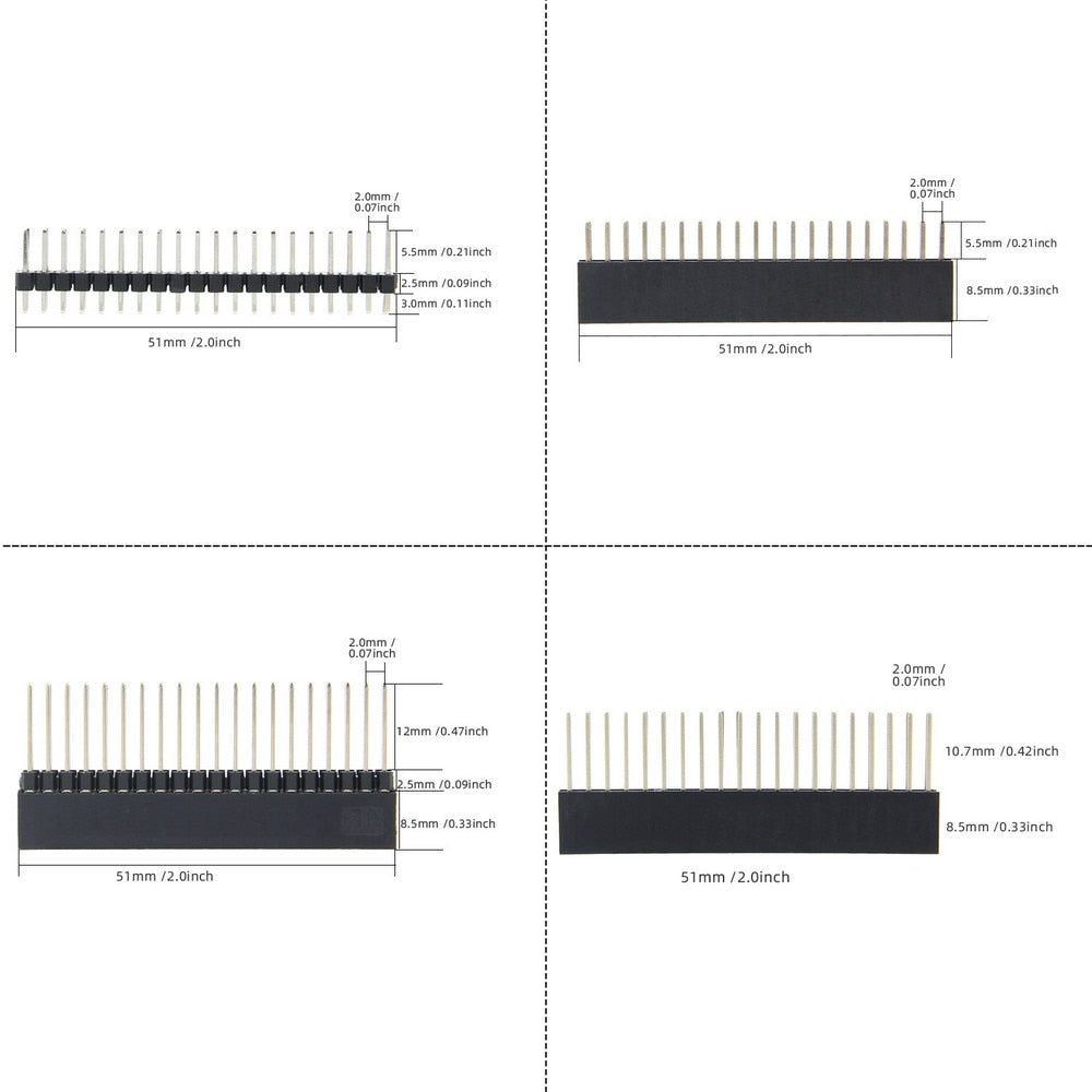 Raspberry Pi GPIO Stacking Extender, 2x20 40 Pin Stacking Female Header Kit for Raspberry Pi 4B/3B+/3B/2B/B+/A+/Zero(Zero W) customize