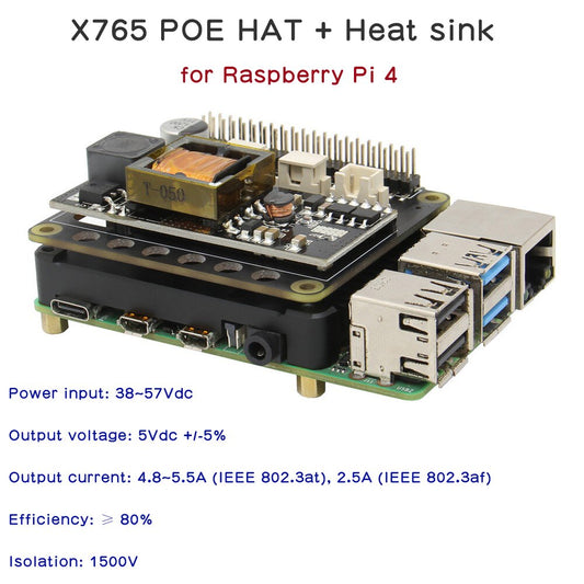 Raspberry Pi Power over Ethernet (PoE) Power Supply Module,X765 802.3at POE HAT Expansion Board for Raspberry Pi 4 Model B / 3B+ customize