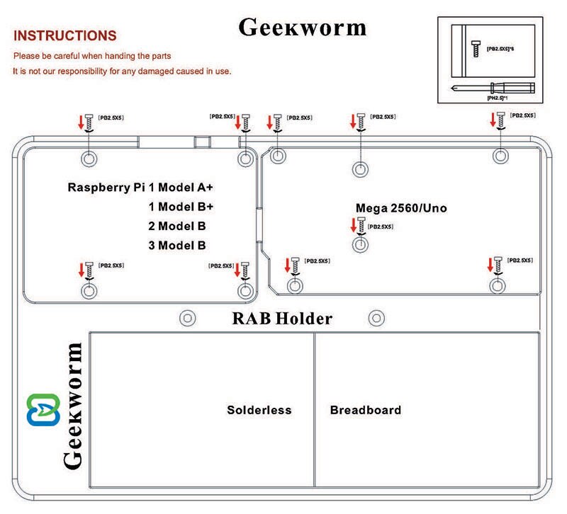 Raspberry Pi RAB Holder Breadboard ABS Education Platform Case for Arduino  Mega 2560 / Raspberry Pi 3 Model B+ Plus/3B/2B customize