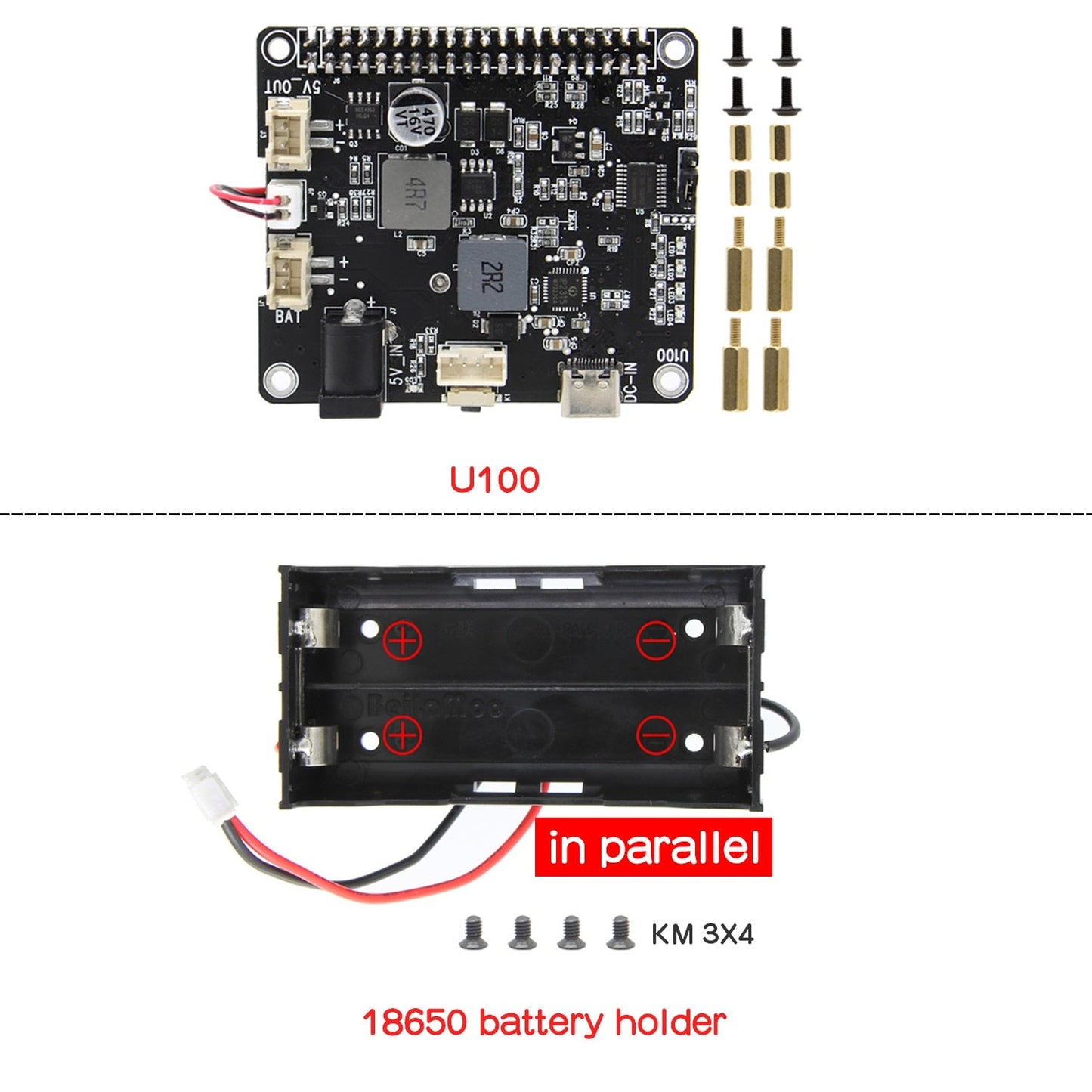 Raspberry Pi U100 18650 UPS HAT ，compatible Raspberry Pi 4 Model B / 3B+ / 3B / 2B /B+ / 3A+ customize